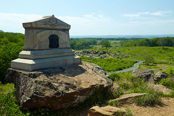 Monument dedicated to the 16th Michigan Infantry on Little Round Top. Image ©2015 Look Around You Ventures, LLC.